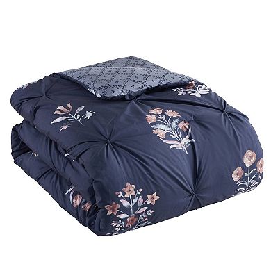 Madison Park Peony 4-Piece Pintuck Comforter Set with Throw Pillow
