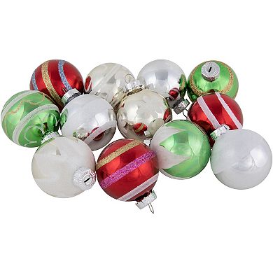 Northlight 12-Pack Multi Color Vintage Design Glass Ball Christmas Ornaments