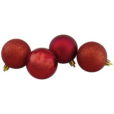 Northlight 24-Pack Red Shatterproof 4-Finish Hanging Christmas Ball Ornaments