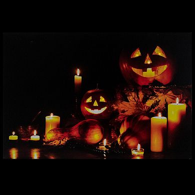 Northlight LED Lit Jack-O-Lanterns and Leaves Halloween Canvas Wall Art