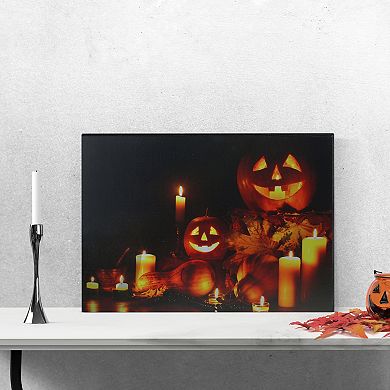 Northlight LED Lit Jack-O-Lanterns and Leaves Halloween Canvas Wall Art