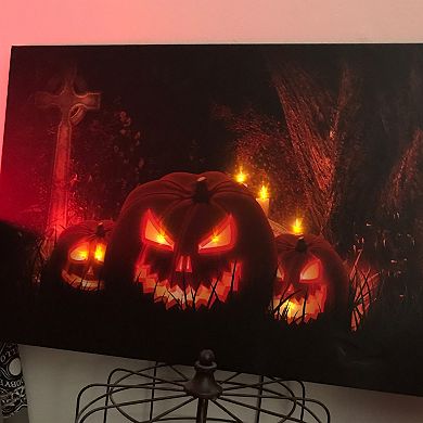 Northlight LED LitJack-O-Lanterns in a Cemetery Halloween Canvas Wall Art