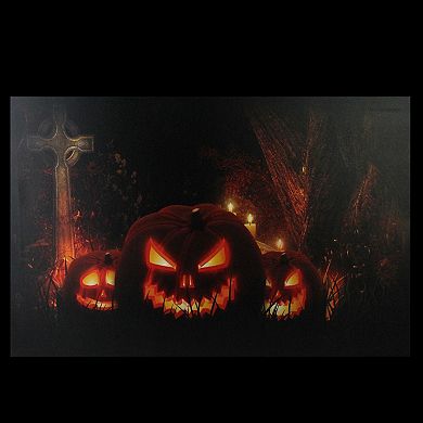 Northlight LED LitJack-O-Lanterns in a Cemetery Halloween Canvas Wall Art