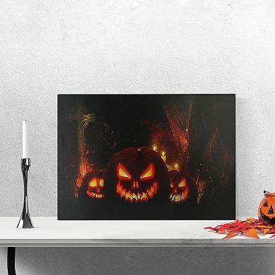 Northlight LED LitJack-O-Lanterns in a Cemetery Halloween Canvas Wall Art