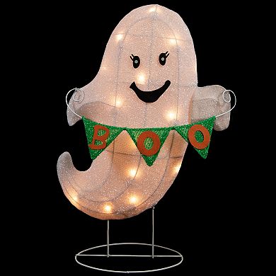 Northlight Lighted LED White Ghost with "Boo" Banner Halloween Yard Decoration