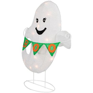 Northlight Lighted LED White Ghost with "Boo" Banner Halloween Yard Decoration