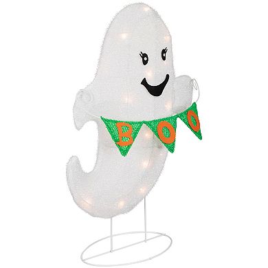 Northlight Lighted LED White Ghost with "Boo" Banner Halloween Yard Decoration