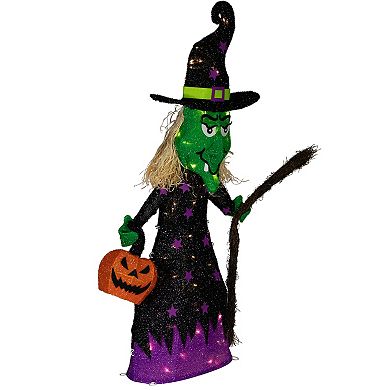 Northlight Spooky Town LED Lighted Witch with Broom Outdoor Halloween Decoration