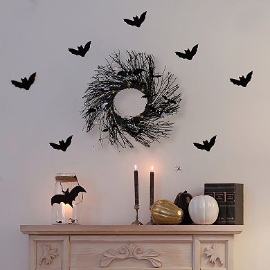 Northlight Pre-Lit Black Halloween Artificial Twig Wreath & Bats