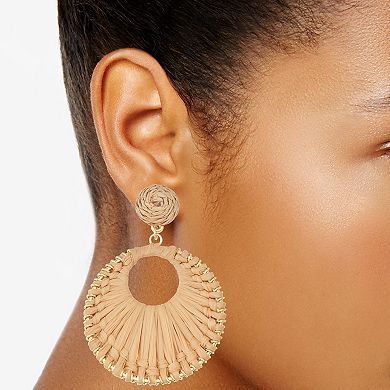 Sonoma Goods For Life?? Gold Tone Raffia Wrapped Open Circle Double Drop Earrings