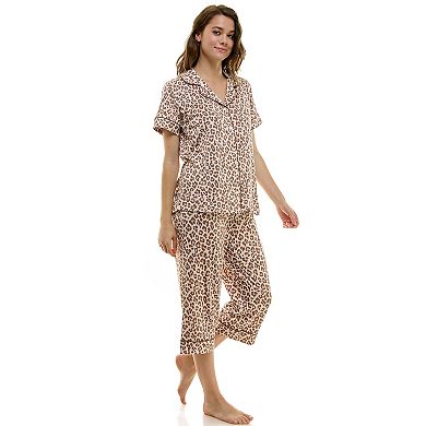 Women's Jaclyn Inc. Short Sleeve Pajama Top & Capri Pajama Pants Set