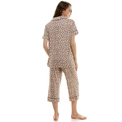 Women's Jaclyn Inc. Short Sleeve Pajama Top & Capri Pajama Pants Set