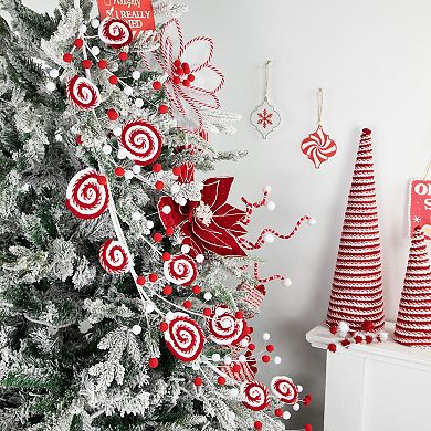 Northlight 30 in. Candy Cane Swirls & Pom Poms Christmas Garland