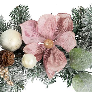 Northlight Pink Floral & Ball Ornament Frosted Pine Artificial Christmas Garland