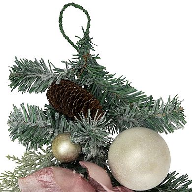 Northlight Pink Floral & Ball Ornament Frosted Pine Artificial Christmas Garland