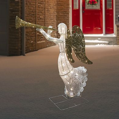 Northlight LED Lighted Gold & Silver Trumpeting Angel Outdoor Christmas Decoration