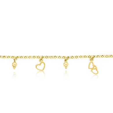Argento Bella Gold Over Silver Hearts & Beads Rolo Chain Anklet
