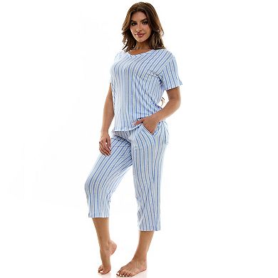 Women's Jaclyn Inc. Short-Sleeve Pajama Top & Capri Pajama Pant Set