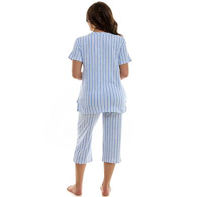 Women's Jaclyn Inc. Short-Sleeve Pajama Top & Capri Pajama Pant Set