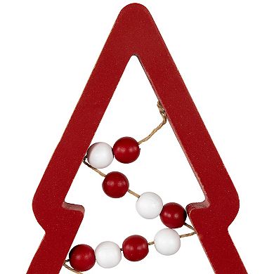 Northlight Red & White Beaded Christmas Trees Wooden Table Decorations 3-piece Set
