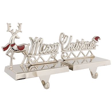 Northlight 2-Piece Silver Reindeer Merry Christmas Metal Stocking Holders Set