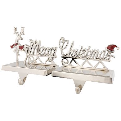 Northlight 2-Piece Silver Reindeer Merry Christmas Metal Stocking Holders Set