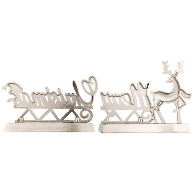 Northlight 2-Piece Silver Reindeer Merry Christmas Metal Stocking Holders Set