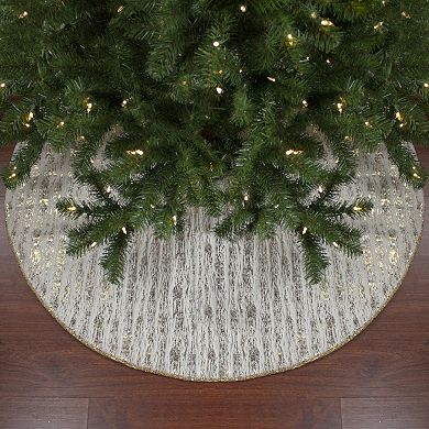 Northlight 48-in. Cream & Gold Wood Grain Pattern & Faux Fur Christmas Tree Skirt