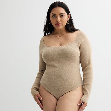 Juniors' Plus Size SO?? Long Sleeve Sweater Bodysuit