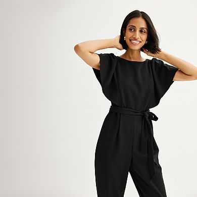 Women's Andrew Marc Ruffle Short Sleeve Tie-Waist Jumpsuit