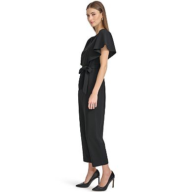 Women's Andrew Marc Ruffle Short Sleeve Tie-Waist Jumpsuit