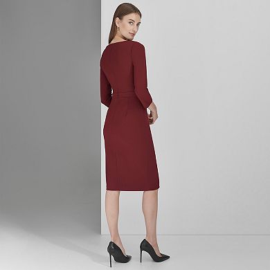 Women's Andrew Marc Elbow Sleeve Neck Tie Sheath Dress