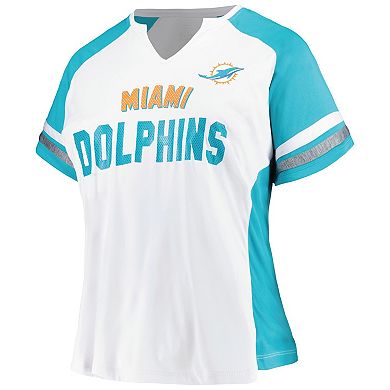 Women's Fanatics Branded White/Aqua Miami Dolphins Plus Size Color Block T-Shirt