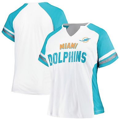 Women's Fanatics Branded White/Aqua Miami Dolphins Plus Size Color Block T-Shirt