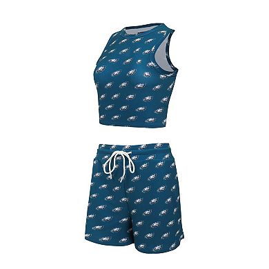 Women's Concepts Sport Philadelphia Eagles Gauge Allover Print Cropped Tank Top & Shorts Sleep Set