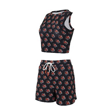 Women's Concepts Sport Cincinnati Bengals Gauge Allover Print Cropped Tank Top & Shorts Sleep Set