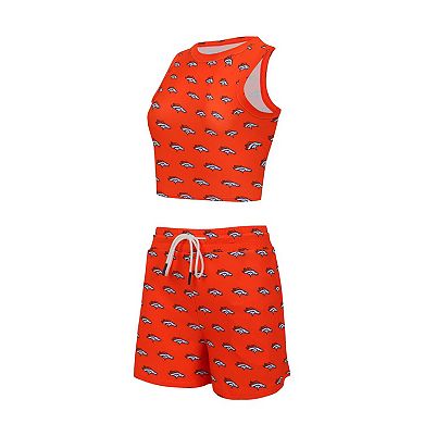 Women's Concepts Sport Denver Broncos Gauge Allover Print Cropped Tank Top & Shorts Sleep Set