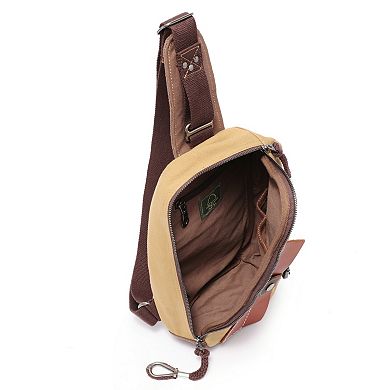 Tsd Brand Hidden Woods Leather Canvas Sling Bag