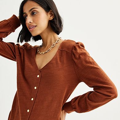 Women's Sonoma Goods For Life Long Sleeve V-Neck Button-Up Top