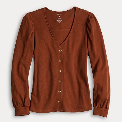 Women's Sonoma Goods For Life Long Sleeve V-Neck Button-Up Top