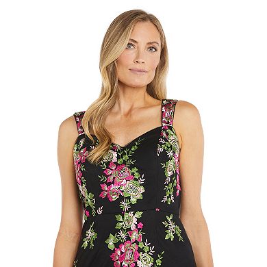 Women's R&M Richards Floral Embroidered High-Low Flounce Midi Dress