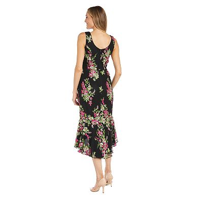 Women's R&M Richards Floral Embroidered High-Low Flounce Midi Dress
