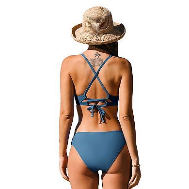 Women's CUPSHE Rhapsody Lace-Up Back Bralette & Hipster Bottoms Bikini Set