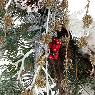 Northlight 34" Snowy Owls and Berries Artificial Pine Wreath