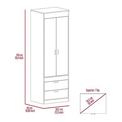 Lisboa Armoire, Rod, Double Door, Two Drawers, Metal Handles