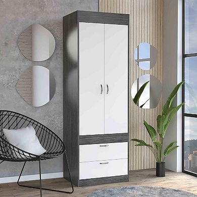 Lisboa Armoire, Rod, Double Door, Two Drawers, Metal Handles