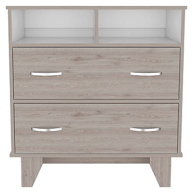 Portanova Two Drawer Dresser, Two Open Shelves, Superior Top,  Four Legs