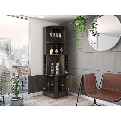 Syrah Corner Bar Cabinet, Two External Shelves
