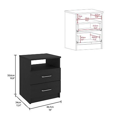 Napoles Nightstand, Superior Top, Two Drawers, One Shelf