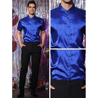 Satin Shirts For Men's Summer Short Sleeves Button Down Prom Dress Shirts